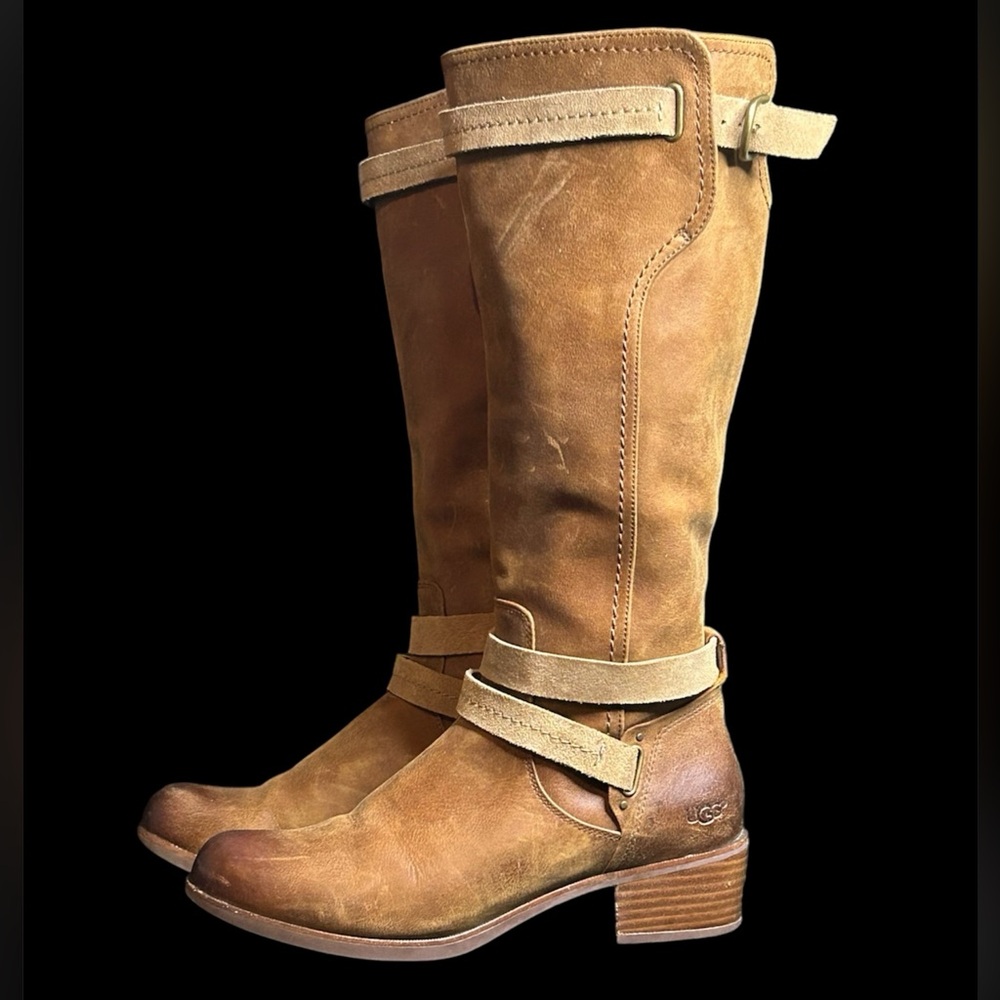 UGG  DARCIE TALL RIDING BOOTS  WOMEN's 10 Brown DISTRESSED LEATHER